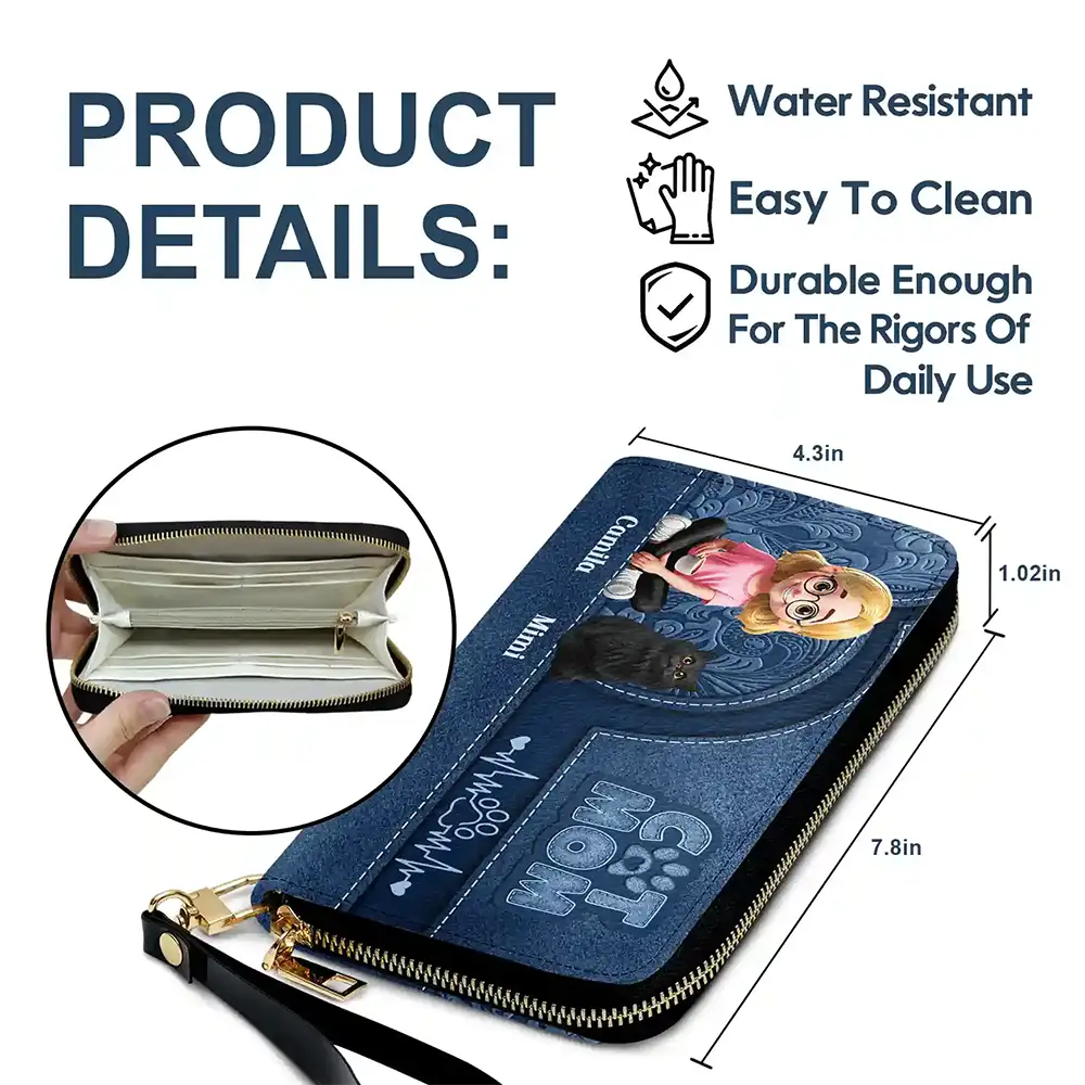 Cat Mom Mum 3D Effect - Personalized Leather Long Wallet - Image 6