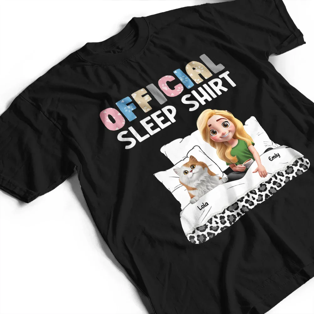 Cat Mom Official Sleep Shirt - Personalized T Shirt - Image 3
