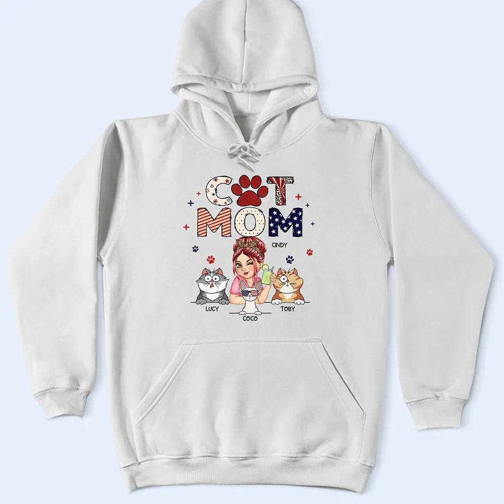 Cat Mom Stars And Stripes - Personalized T Shirt - Image 4