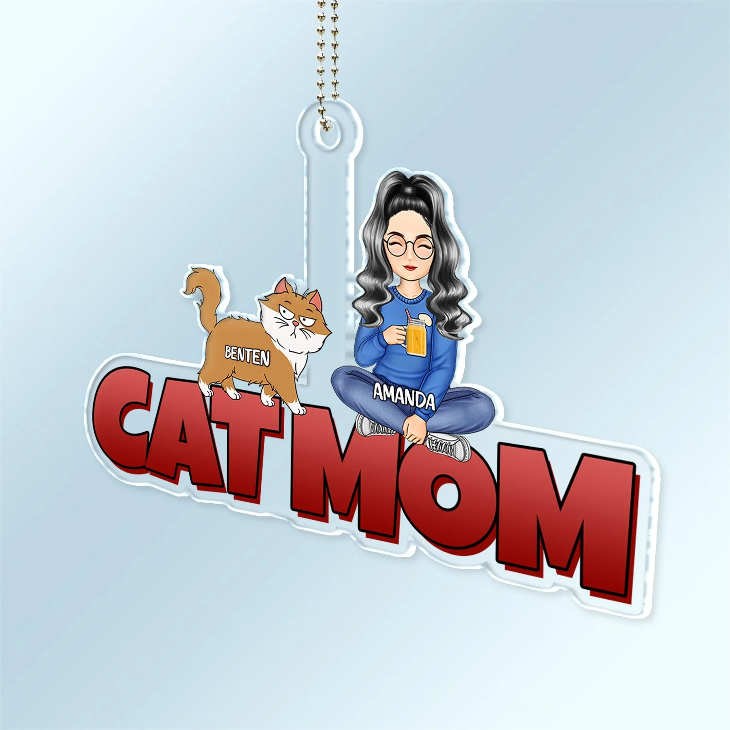 Cat Mom Walking Cat - Gift For Cat Lovers - Personalized Acrylic Car Hanger - Image 2