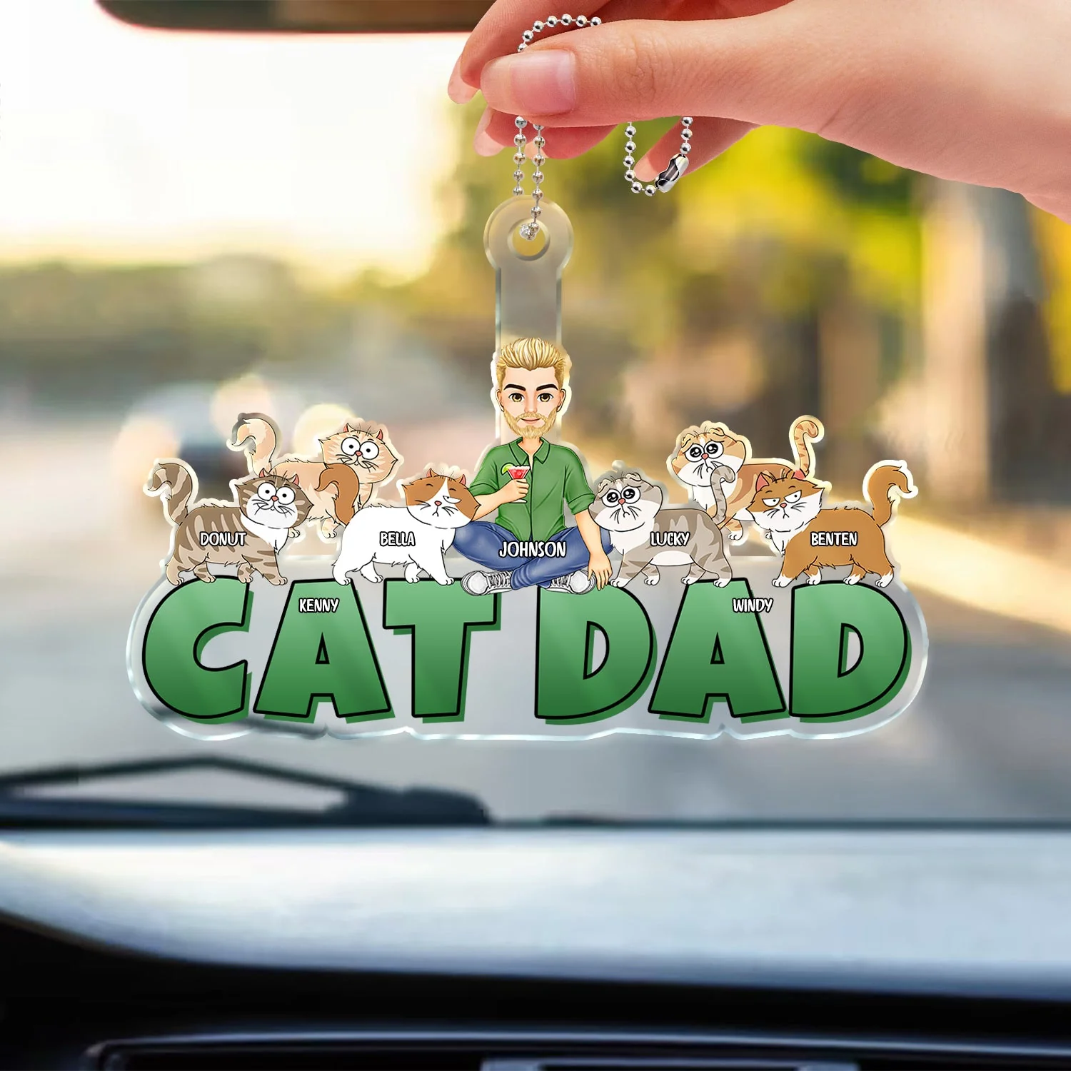 Cat Mom Walking Cat - Gift For Cat Lovers - Personalized Acrylic Car Hanger - Image 3