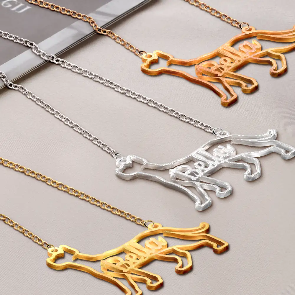 Cat Shaped Line Art With Custom Name - Personalized Letter Necklace - Image 2