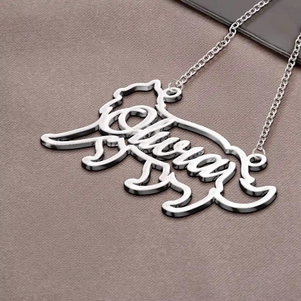 Cat Shaped Line Art With Custom Name - Personalized Letter Necklace - Image 4