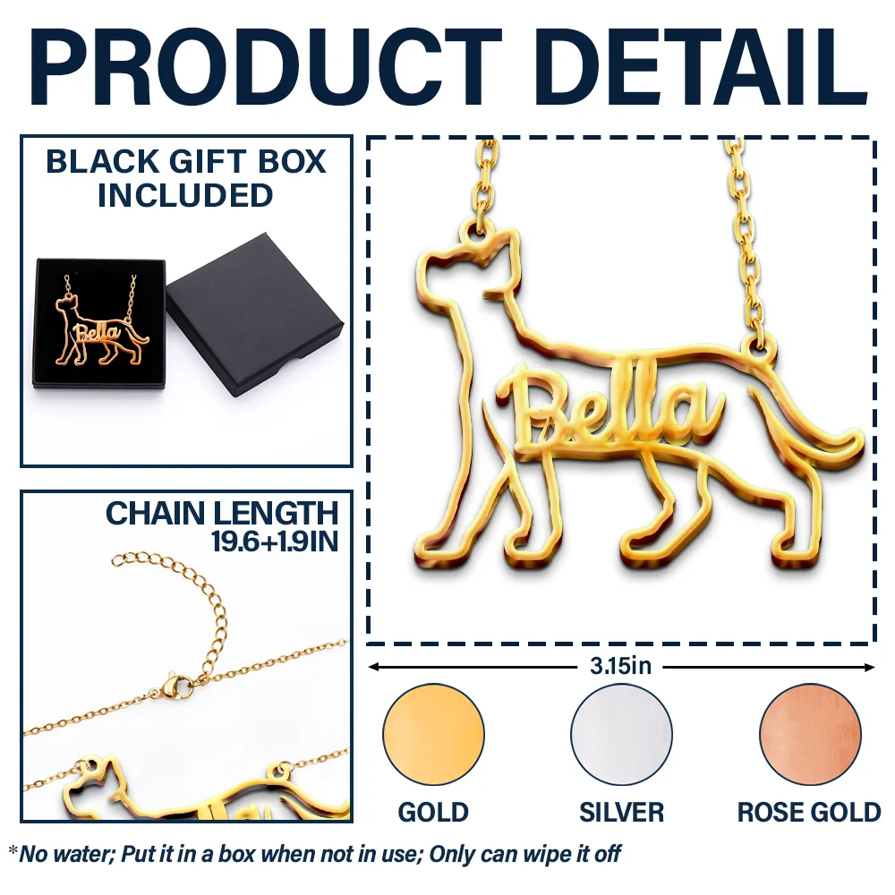 Cat Shaped Line Art With Custom Name - Personalized Letter Necklace - Image 5