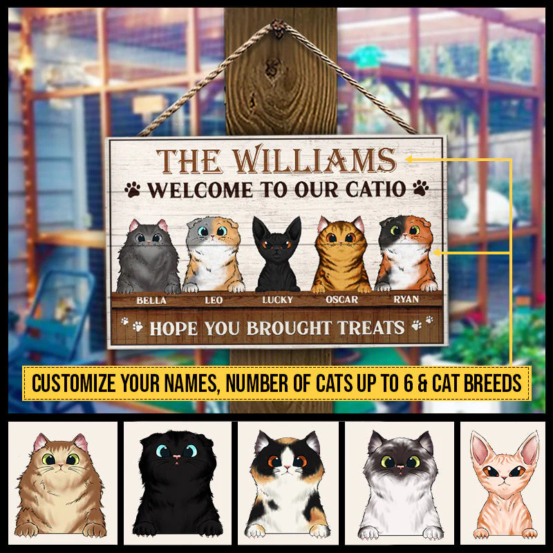 Cat Welcome To Catio Custom Wood Rectangle Sign