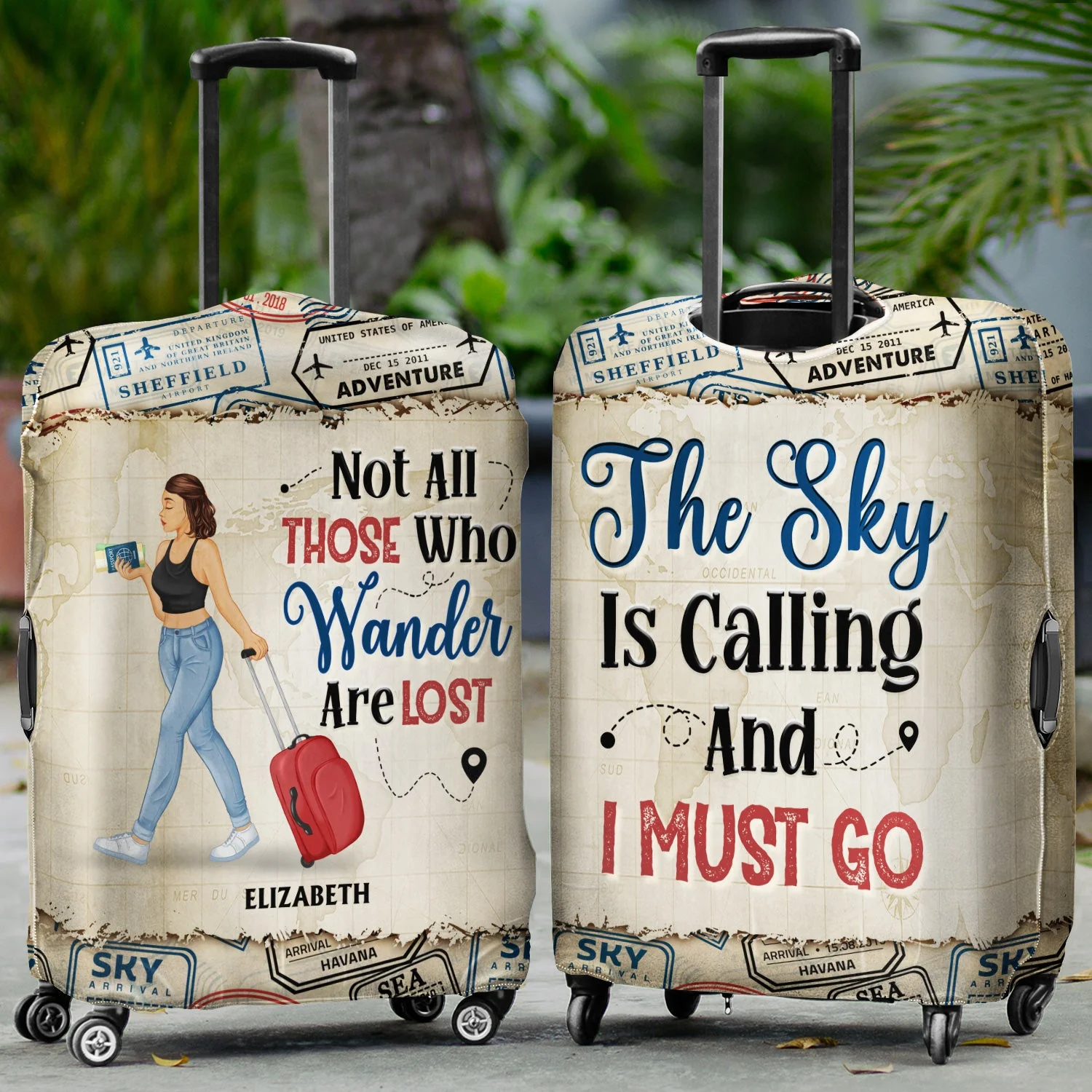 Catch Flights Not Feelings - Birthday Gift For Him, Her, Trippin', Vacation Lovers - Personalized Custom Luggage Cover - Image 2