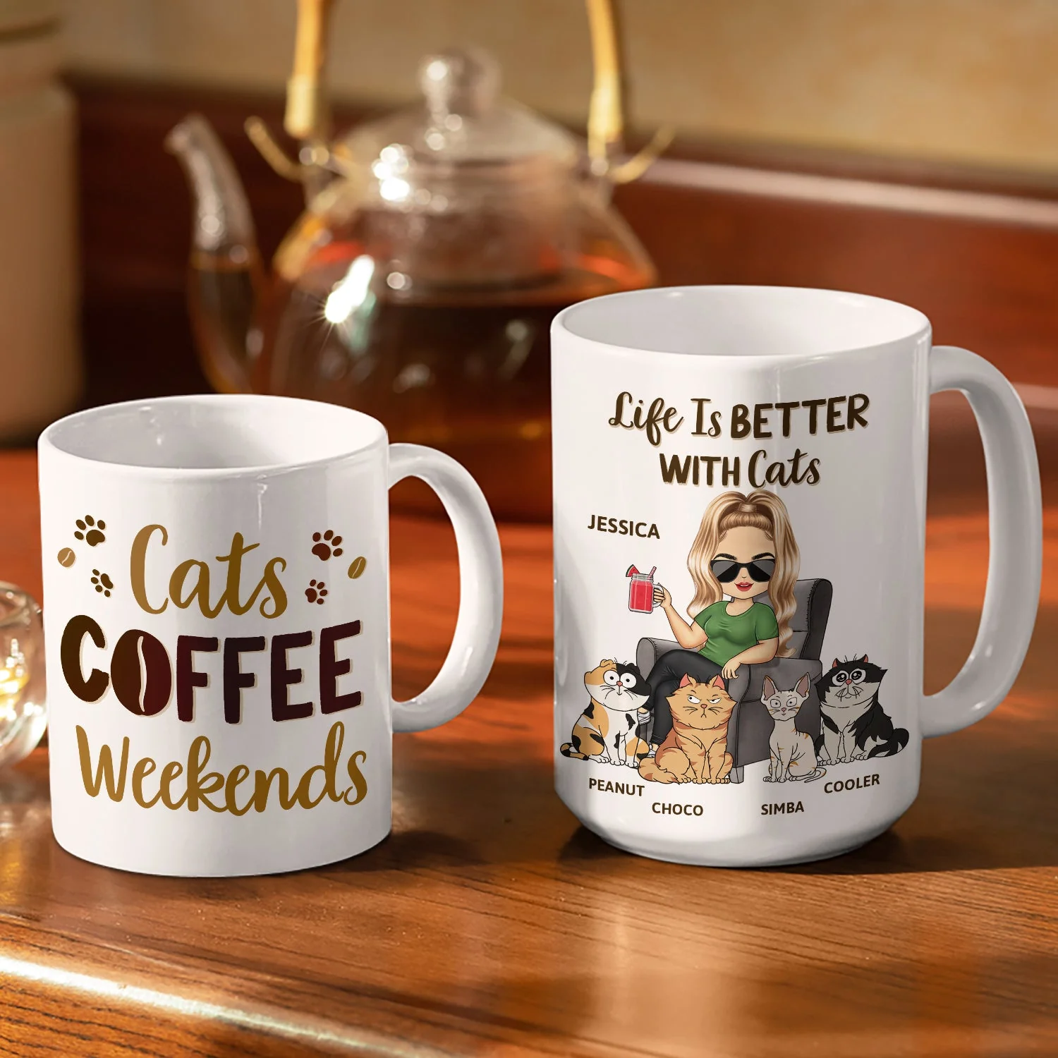 Cats Coffee Weekends - Gift For Cat Lovers, Cat Moms - Personalized White Edge-to-Edge Mug - Image 3