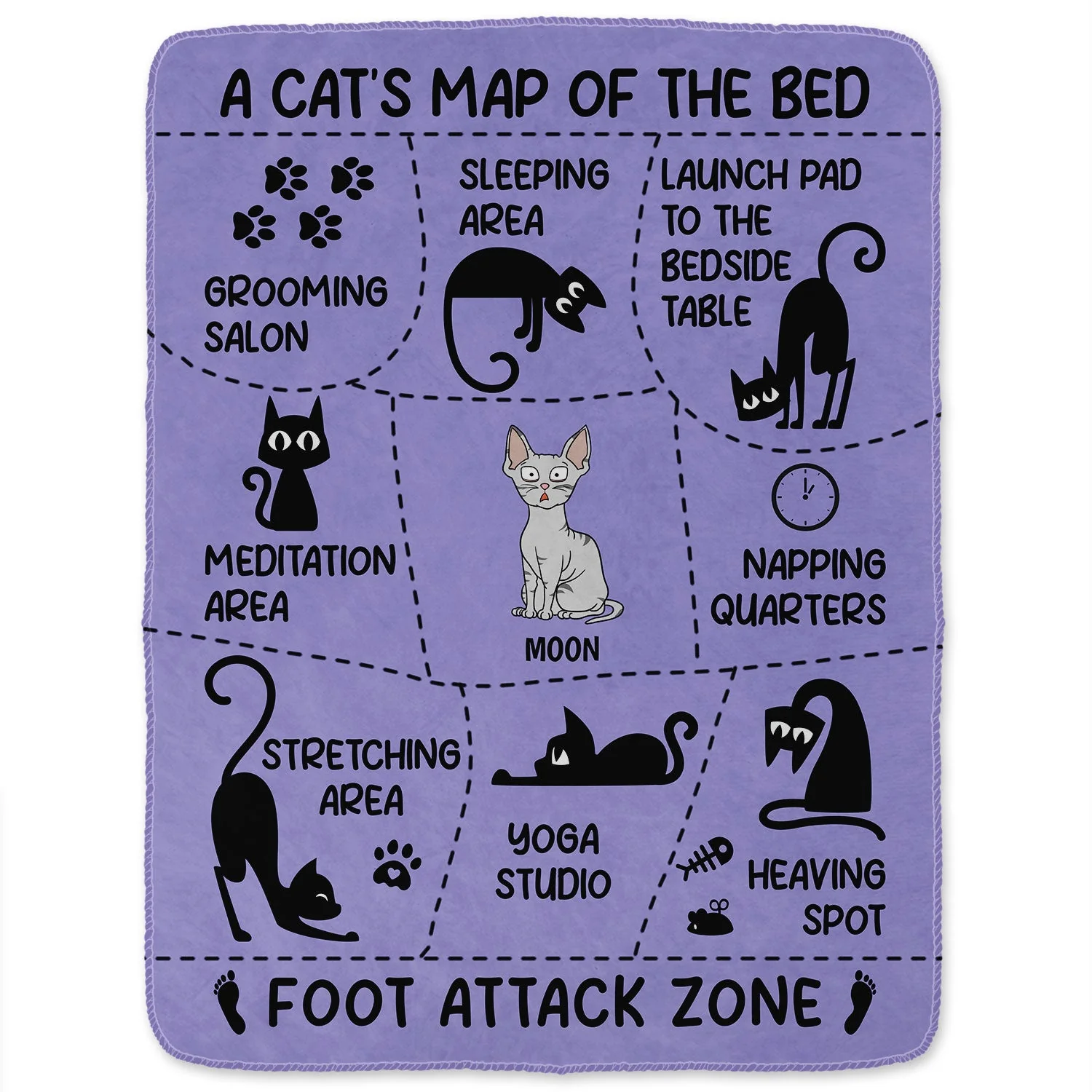 Cat's Map Of The Bed - Gift For Cat Lovers - Personalized Fleece Blanket - Image 2
