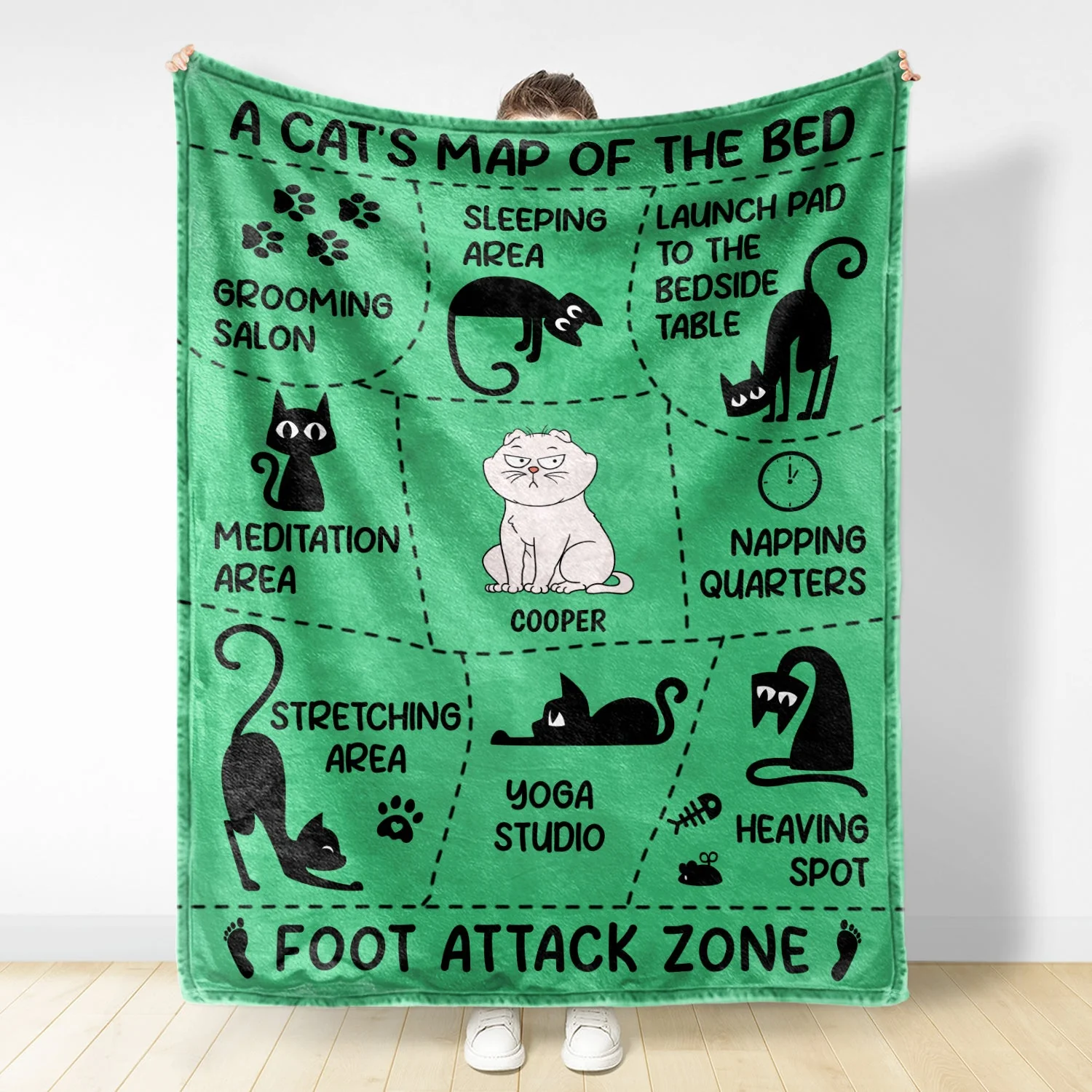 Cat's Map Of The Bed - Gift For Cat Lovers - Personalized Fleece Blanket - Image 3