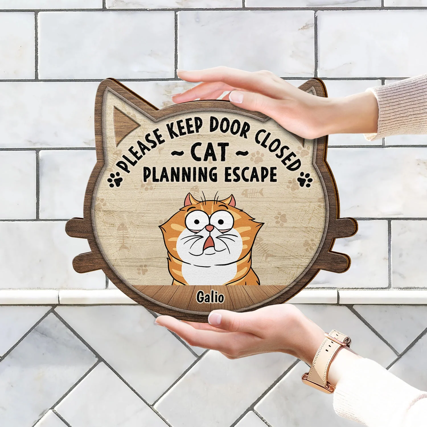 Cats Planning Escape - Gift For Cat Lovers - Personalized Custom Shaped Wood Sign - Image 4