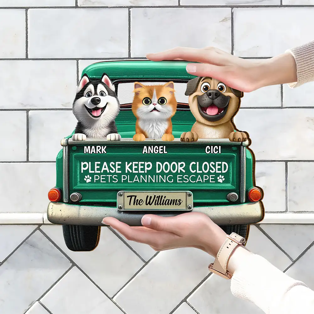 Cats Planning Escape Truck 3D Effect - Personalized Custom Shaped Wood Sign - Image 4