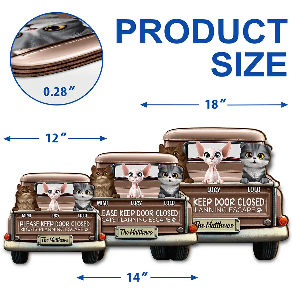 Cats Planning Escape Truck 3D Effect - Personalized Custom Shaped Wood Sign - Image 5
