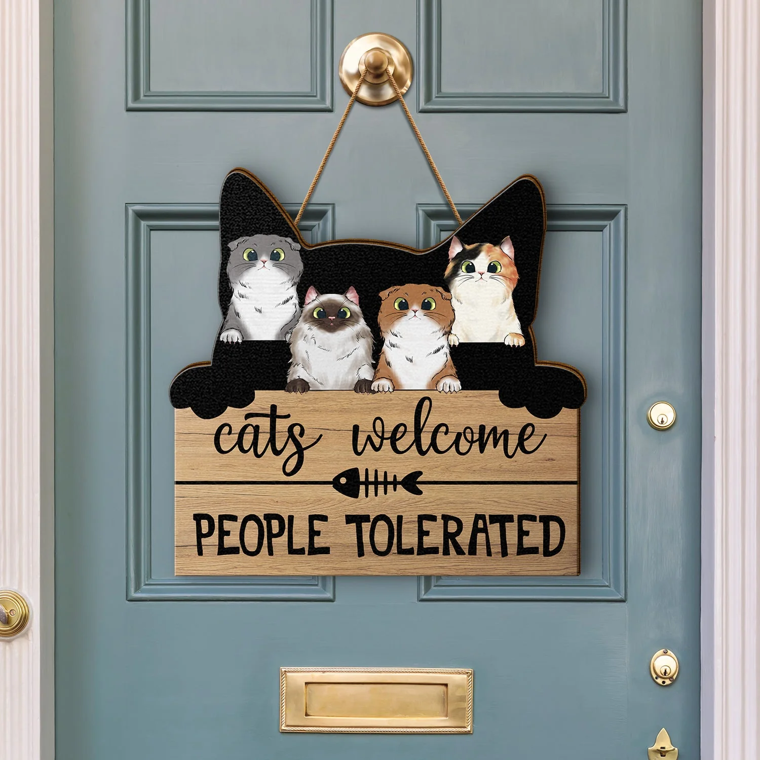 Cats Welcome People Tolerated - Home Decor, Housewarming Gift For Cat Lovers - Personalized Custom Shaped Wood Sign - Image 3