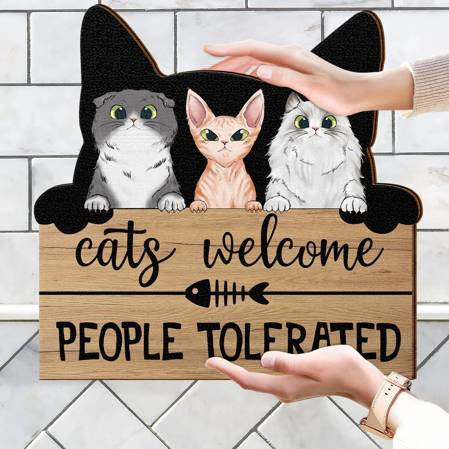Cats Welcome People Tolerated - Home Decor, Housewarming Gift For Cat Lovers - Personalized Custom Shaped Wood Sign - Image 4