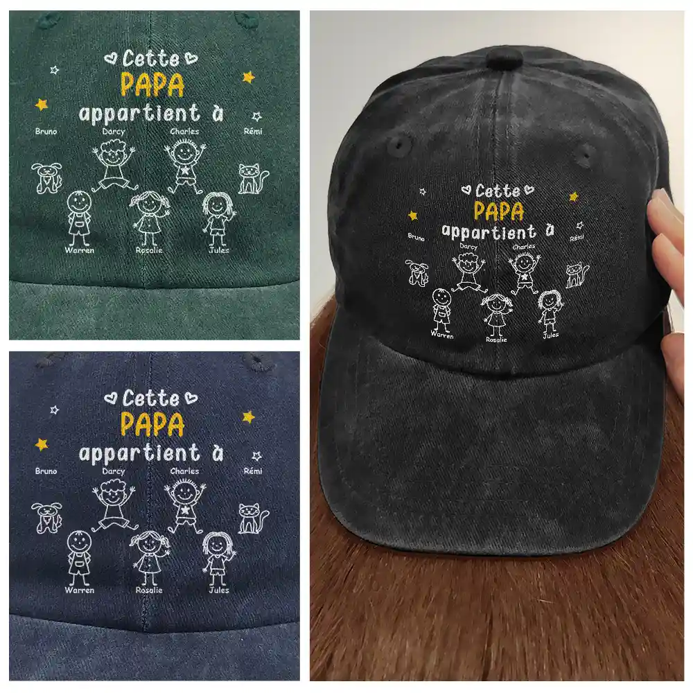 Ce Grand-Père Papa Appartient À - Casquette En Denim Vintage Délavé Personnalisée - Image 4