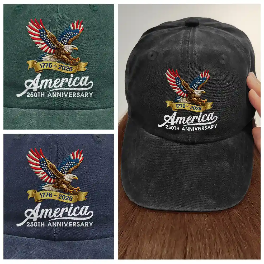 Celebrate 250 Years Of America Eagle - Vintage Washed Denim Cap - Image 4