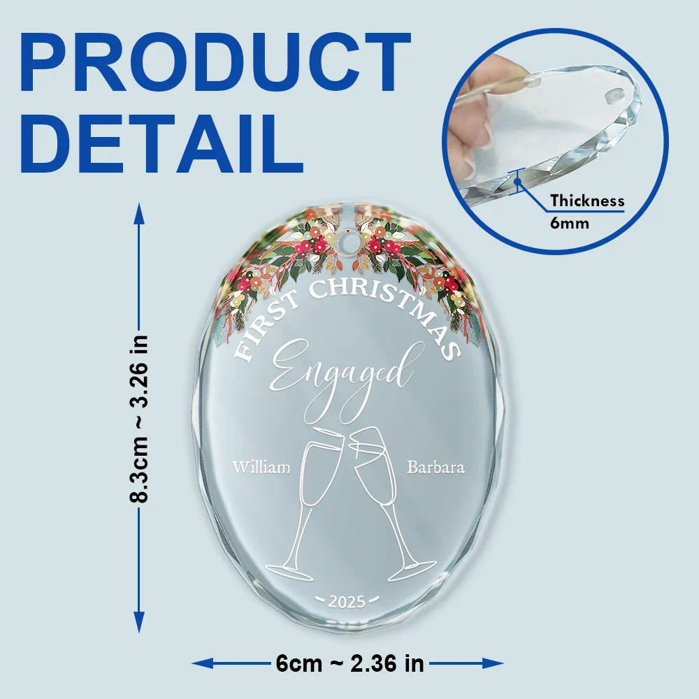 Champagne Cheer First Christmas Couple - Personalized Oval Glass Ornament - Image 5