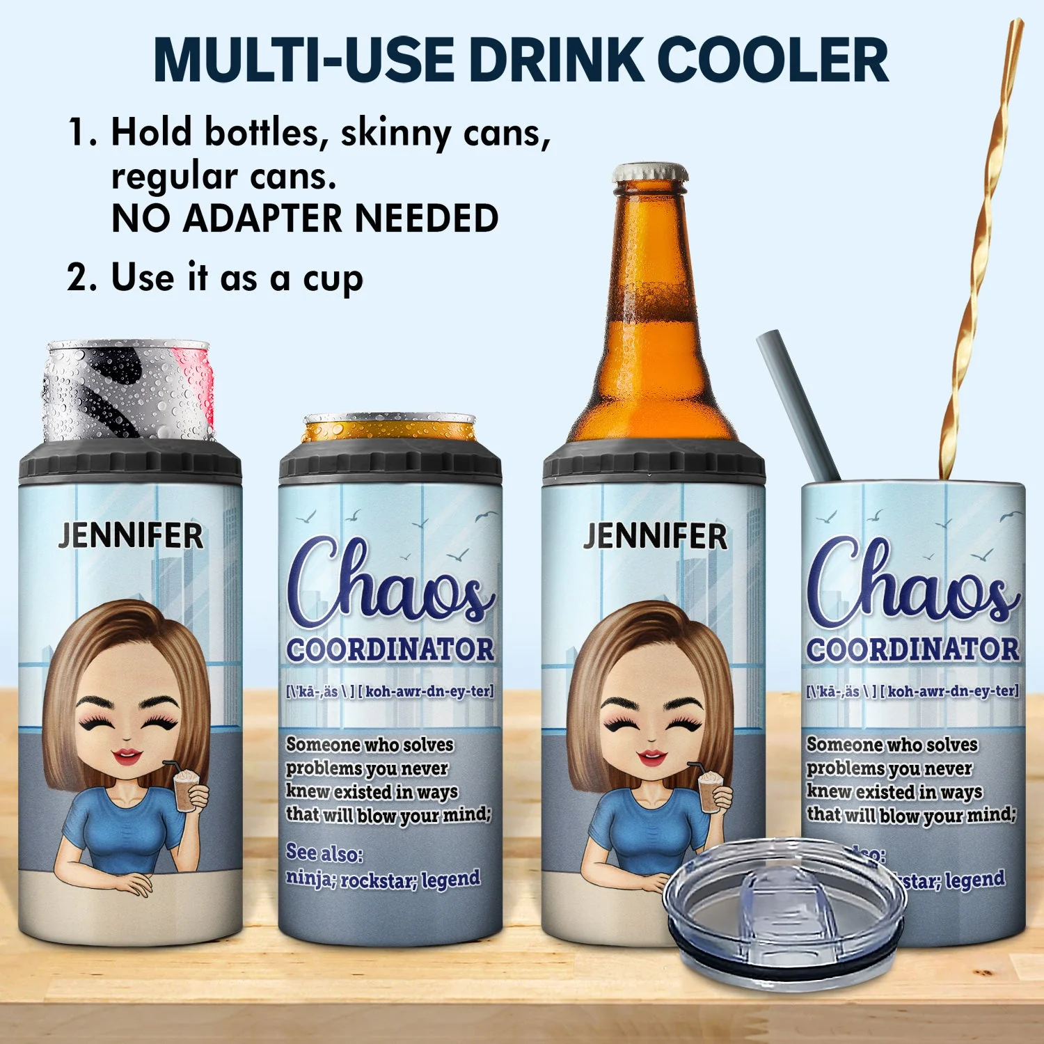 Chaos Coordinator - Funny, Anniversary, Birthday Gifts For Colleagues, Coworker, Manager, Boss - Personalized Custom 4 In 1 Can Cooler Tumbler - Image 2