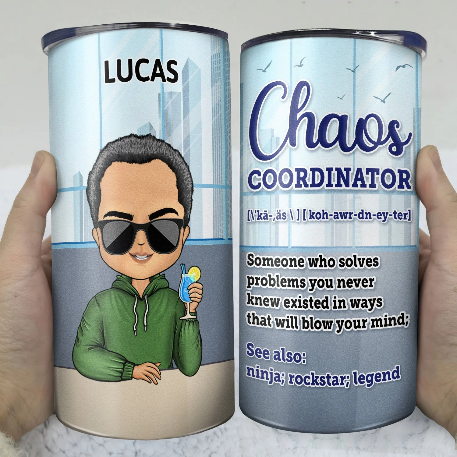 Chaos Coordinator - Funny, Anniversary, Birthday Gifts For Colleagues, Coworker, Manager, Boss - Personalized Custom 4 In 1 Can Cooler Tumbler - Image 3