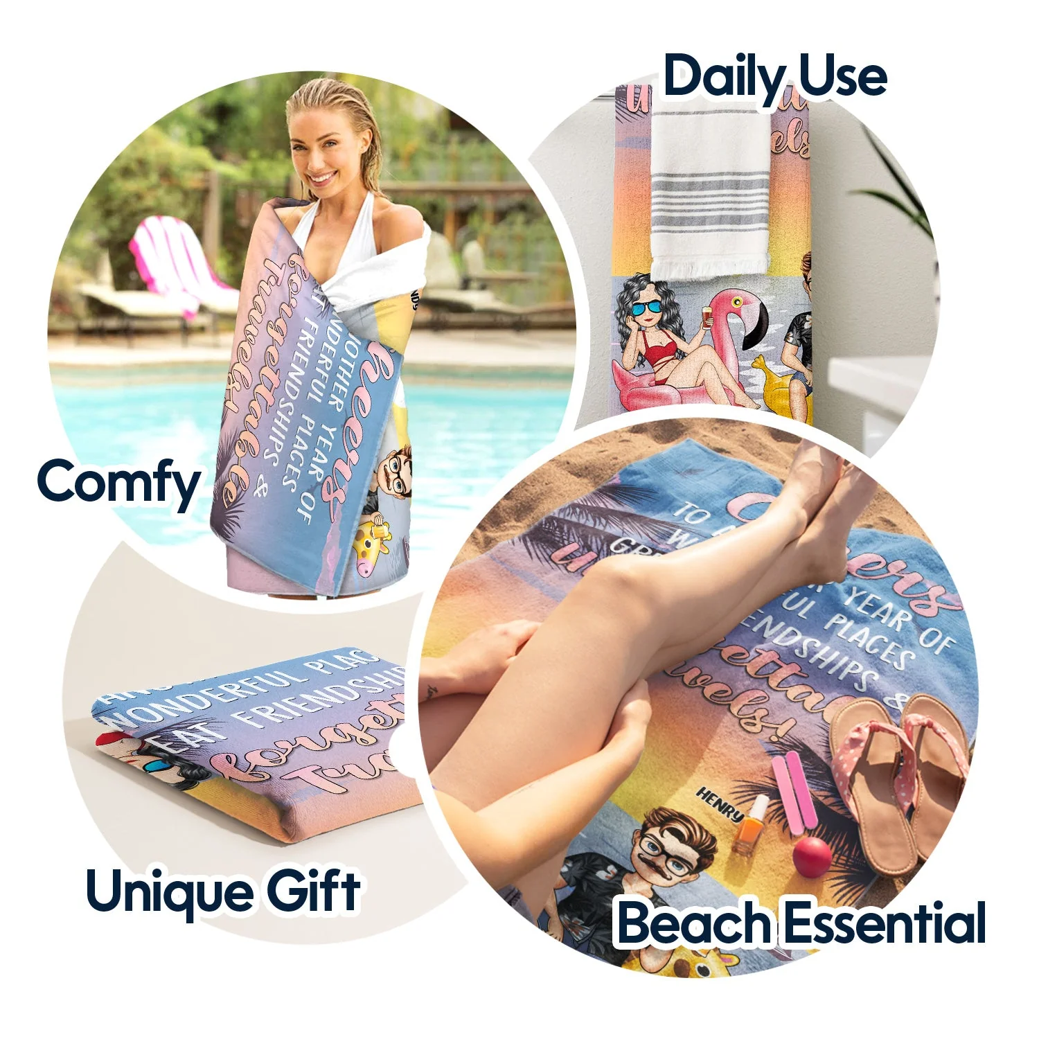 Cheers To Another Year Of Wonderful Place - Gift For Besties - Personalized Beach Towel - Image 5