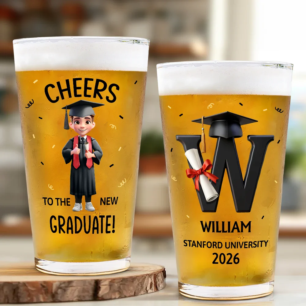 Cheers To The New Graduate - Personalized Beer Glass - Image 2
