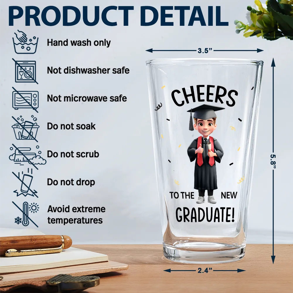 Cheers To The New Graduate - Personalized Beer Glass - Image 5
