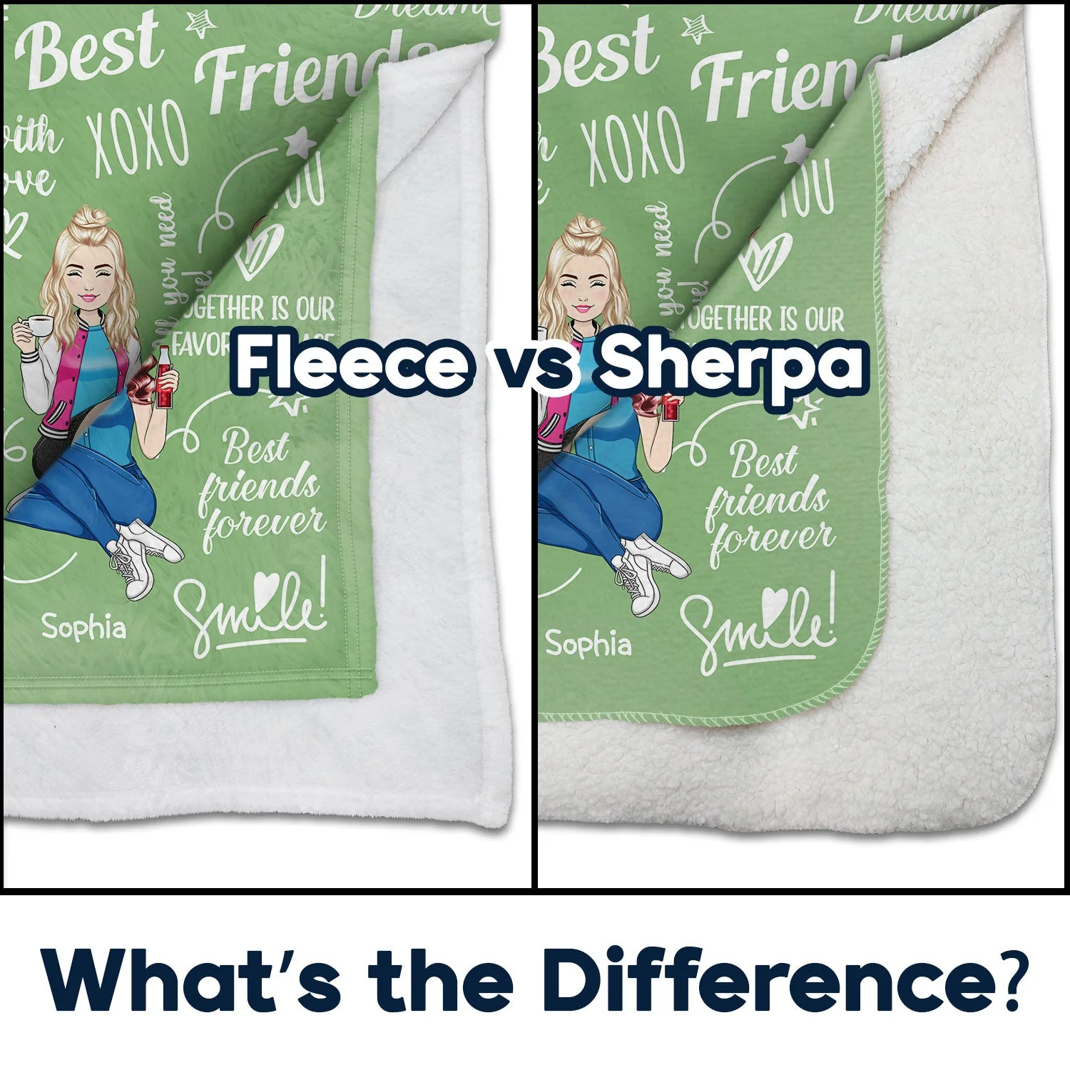 Cherish Hugs Kisses - Gift For Besties, Best Friends - Personalized Fleece Blanket, Sherpa Blanket - Image 4