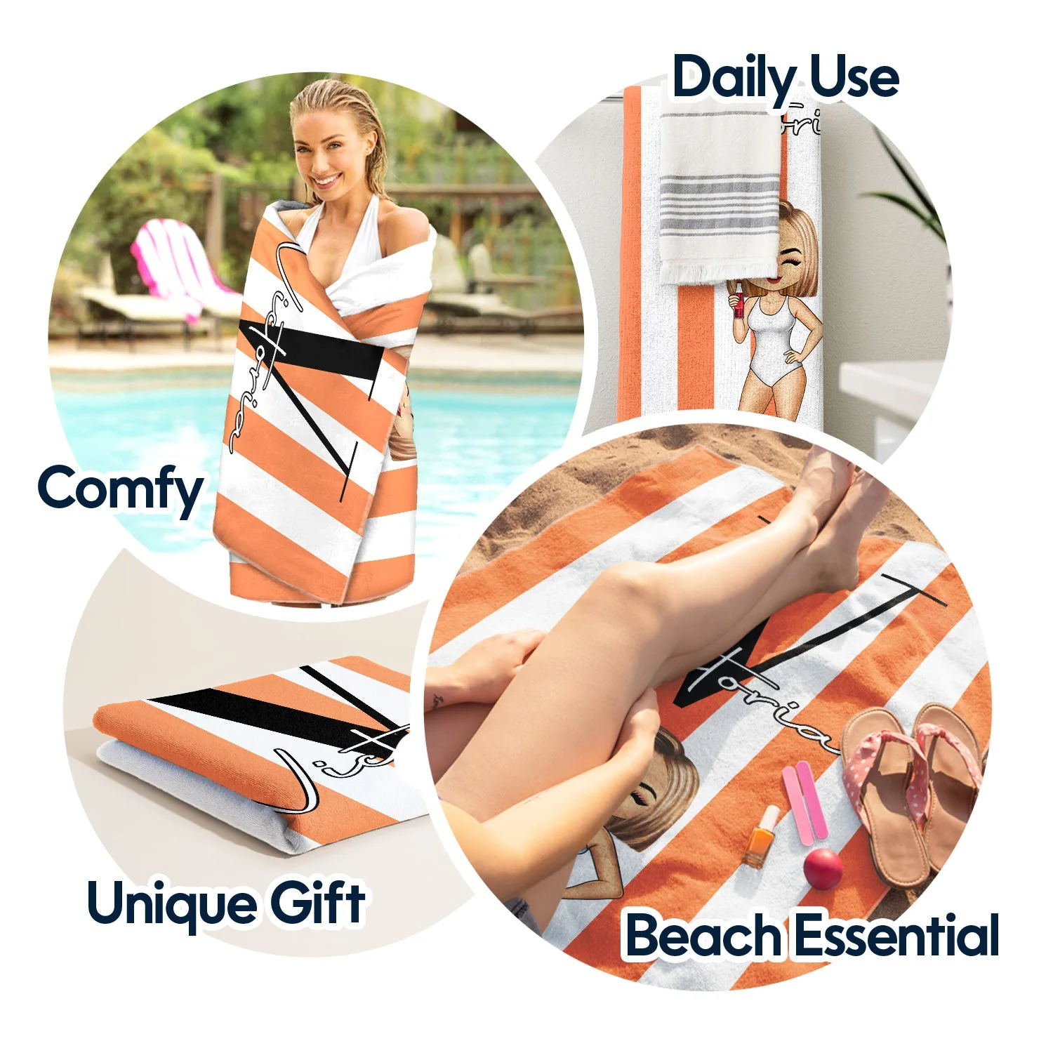 Chibi Alphabet Traveling Beach Poolside Swimming Picnic Vacation Corner - Birthday, Funny Gift For Her, Him, Besties, Family - Personalized Beach Towel - Image 5