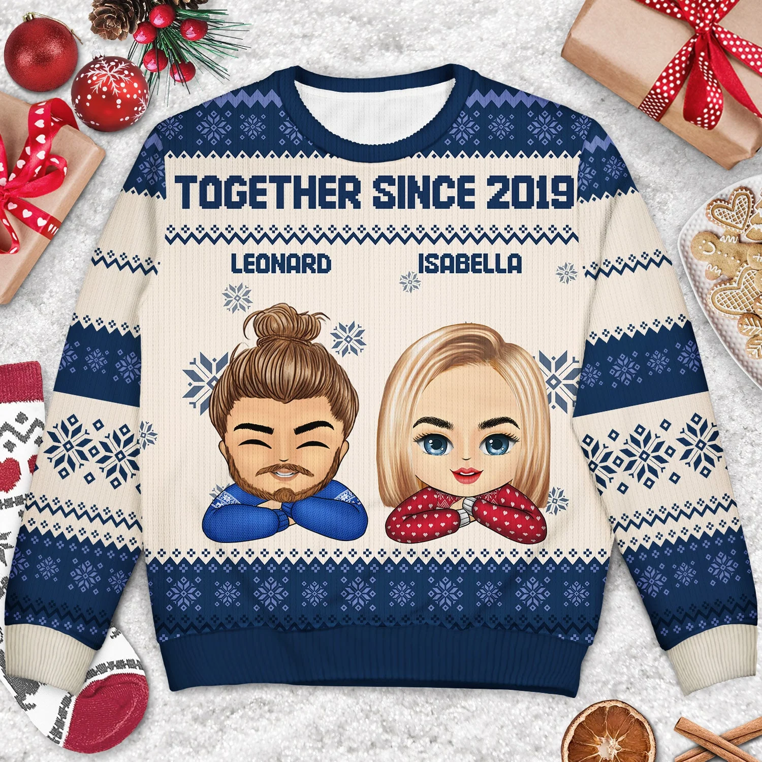 Chibi - Christmas, Funny Gift For Family, Couple, Dad, Mom, Grandpa, Grandma - Personalized Unisex Ugly Sweater - Image 3