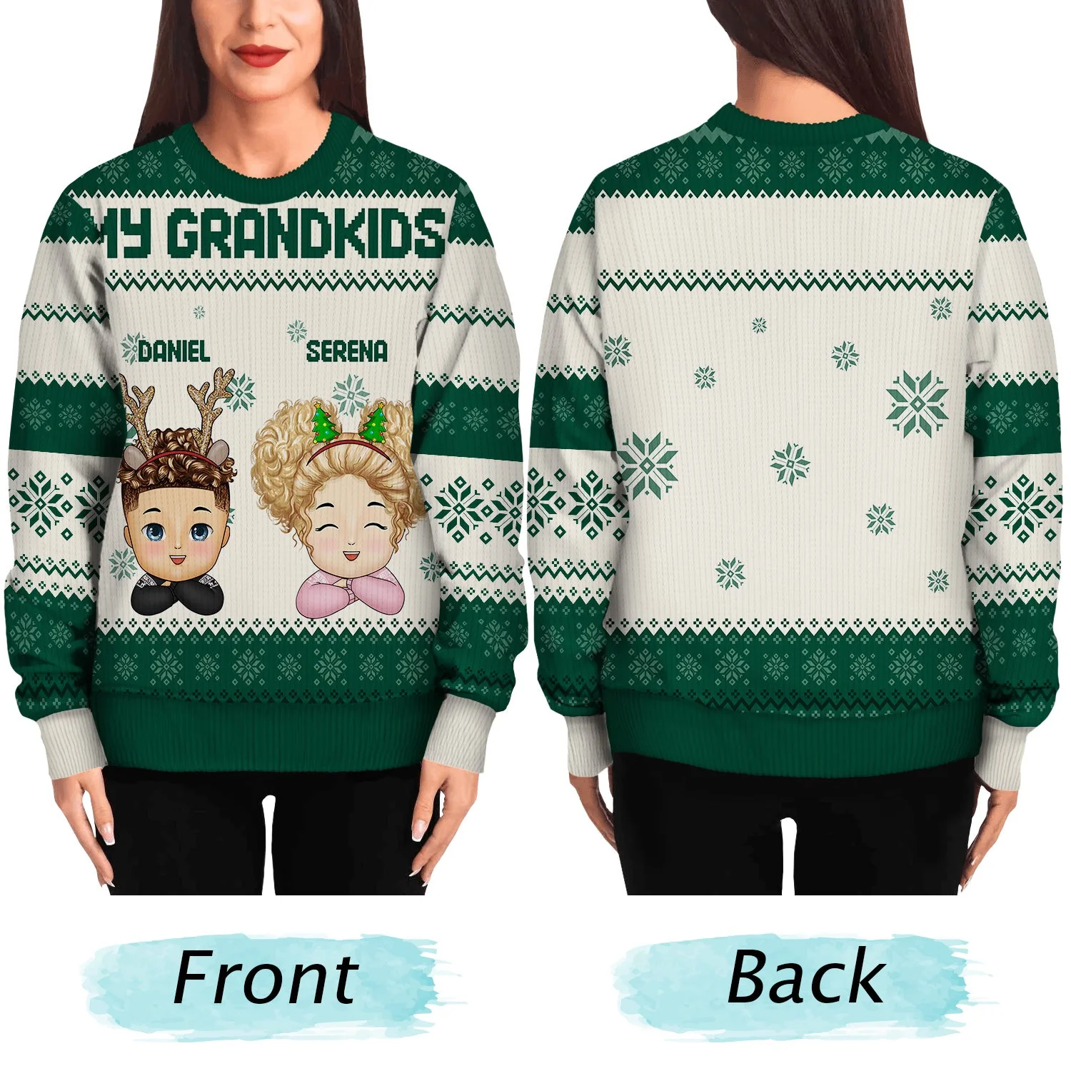 Chibi - Christmas, Funny Gift For Family, Couple, Dad, Mom, Grandpa, Grandma - Personalized Unisex Ugly Sweater - Image 5