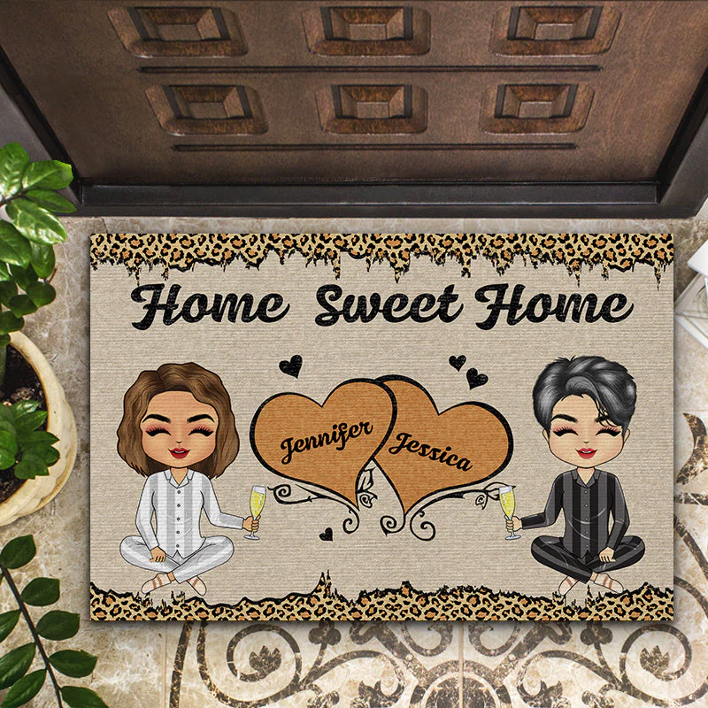 Chibi Couple Home Sweet Home - Personalized Custom Doormat - Image 2