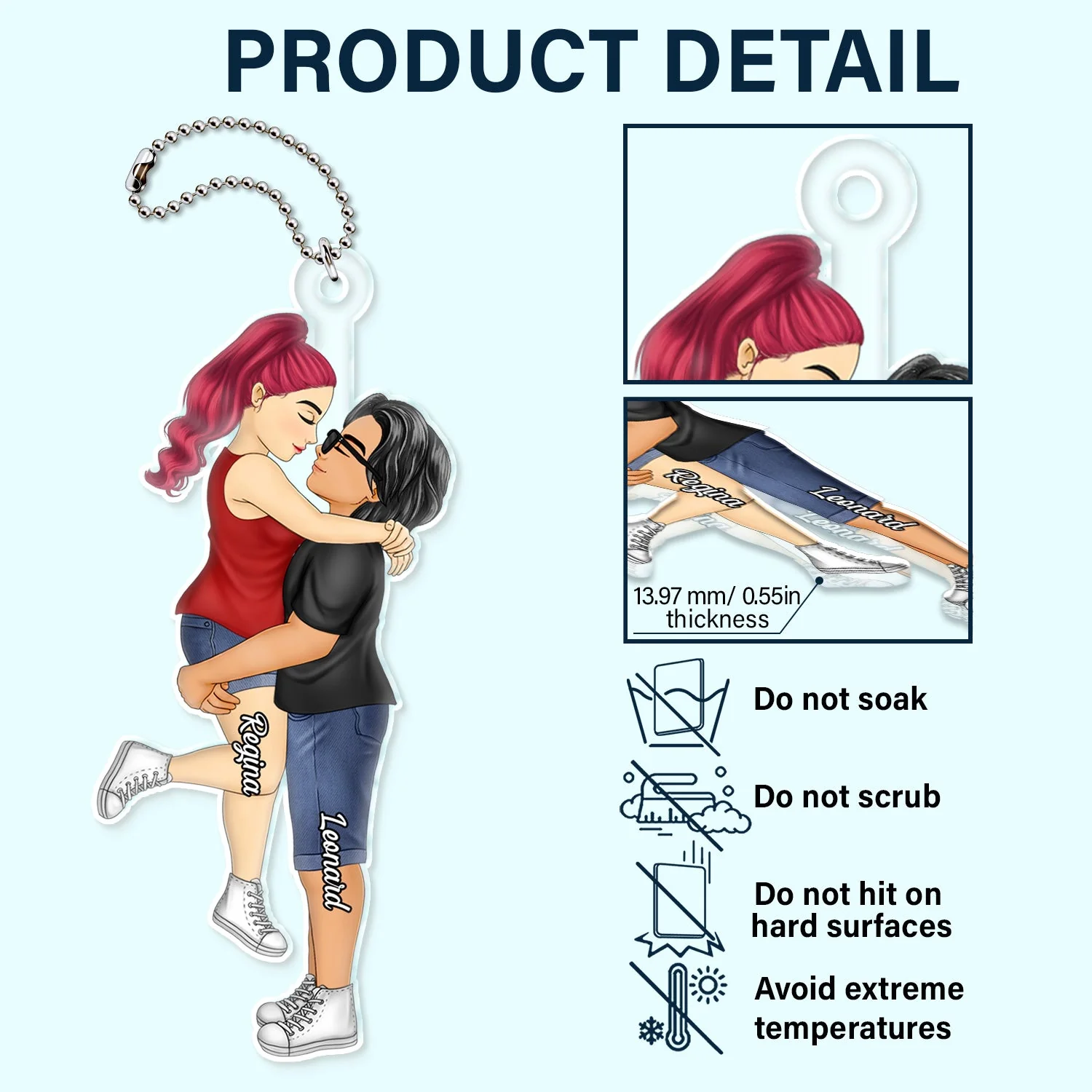 Chibi Couple Kissing - Anniversary Gift For Couples - Personalized Acrylic Car Hanger - Image 5