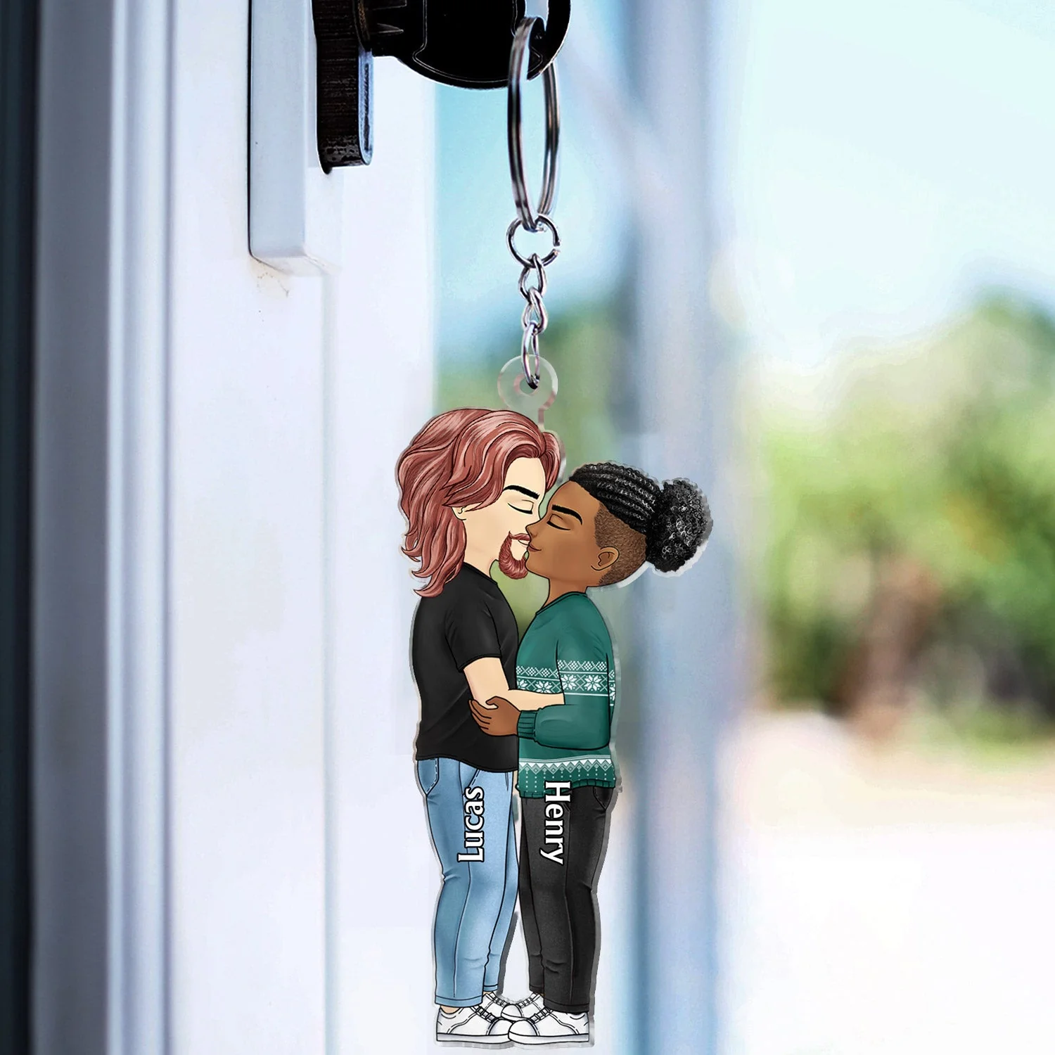 Chibi Couple Kissing - Anniversary Gift For Couples - Personalized Cutout Acrylic Keychain - Image 3