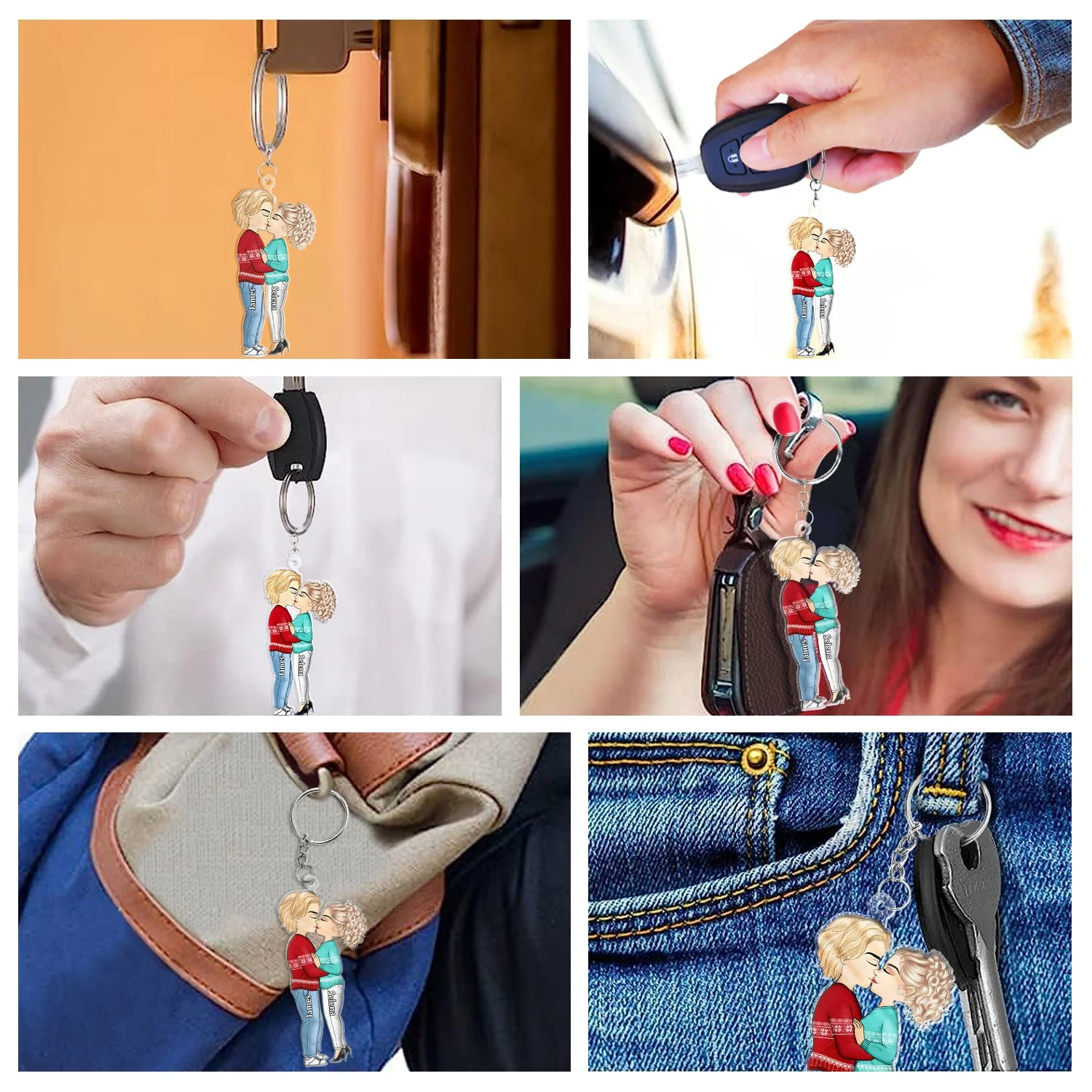Chibi Couple Kissing - Anniversary Gift For Couples - Personalized Cutout Acrylic Keychain - Image 6