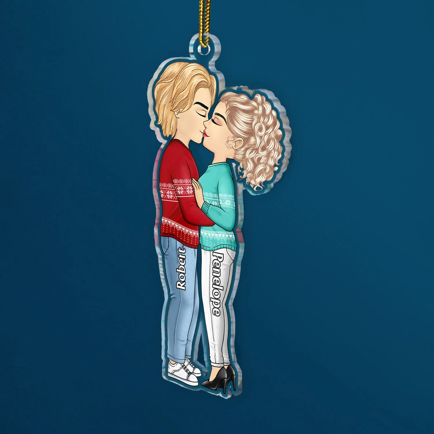 Chibi Couple Kissing - Christmas Gift For Lover, Husband, Wife, Couples - Personalized Cutout Acrylic Ornament - Image 2