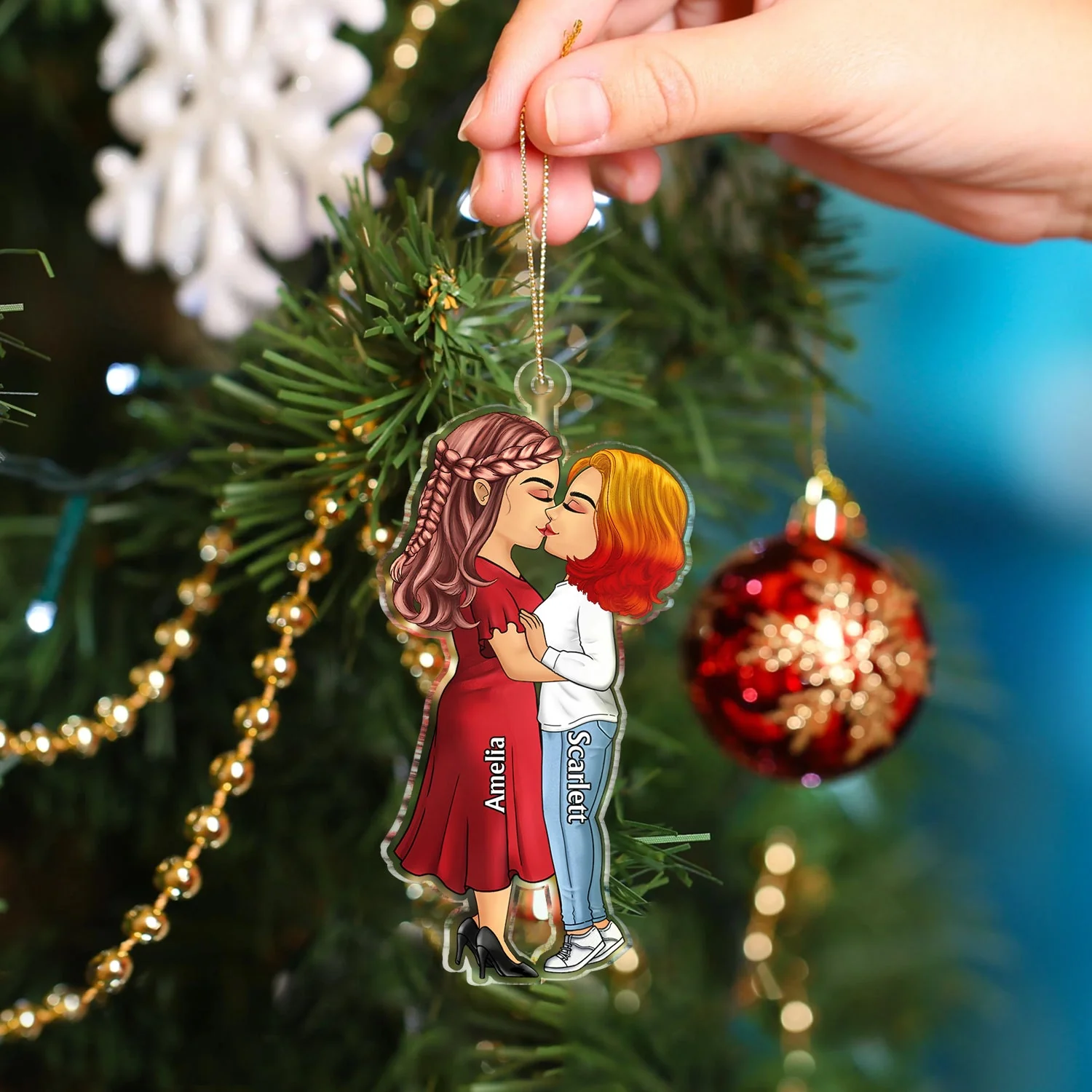 Chibi Couple Kissing - Christmas Gift For Lover, Husband, Wife, Couples - Personalized Cutout Acrylic Ornament - Image 4