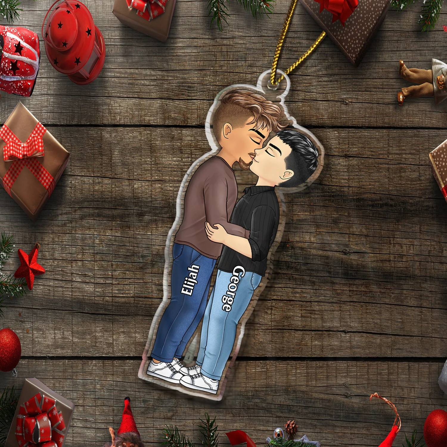 Chibi Couple Kissing - Christmas Gift For Lover, Husband, Wife, Couples - Personalized Cutout Acrylic Ornament - Image 6