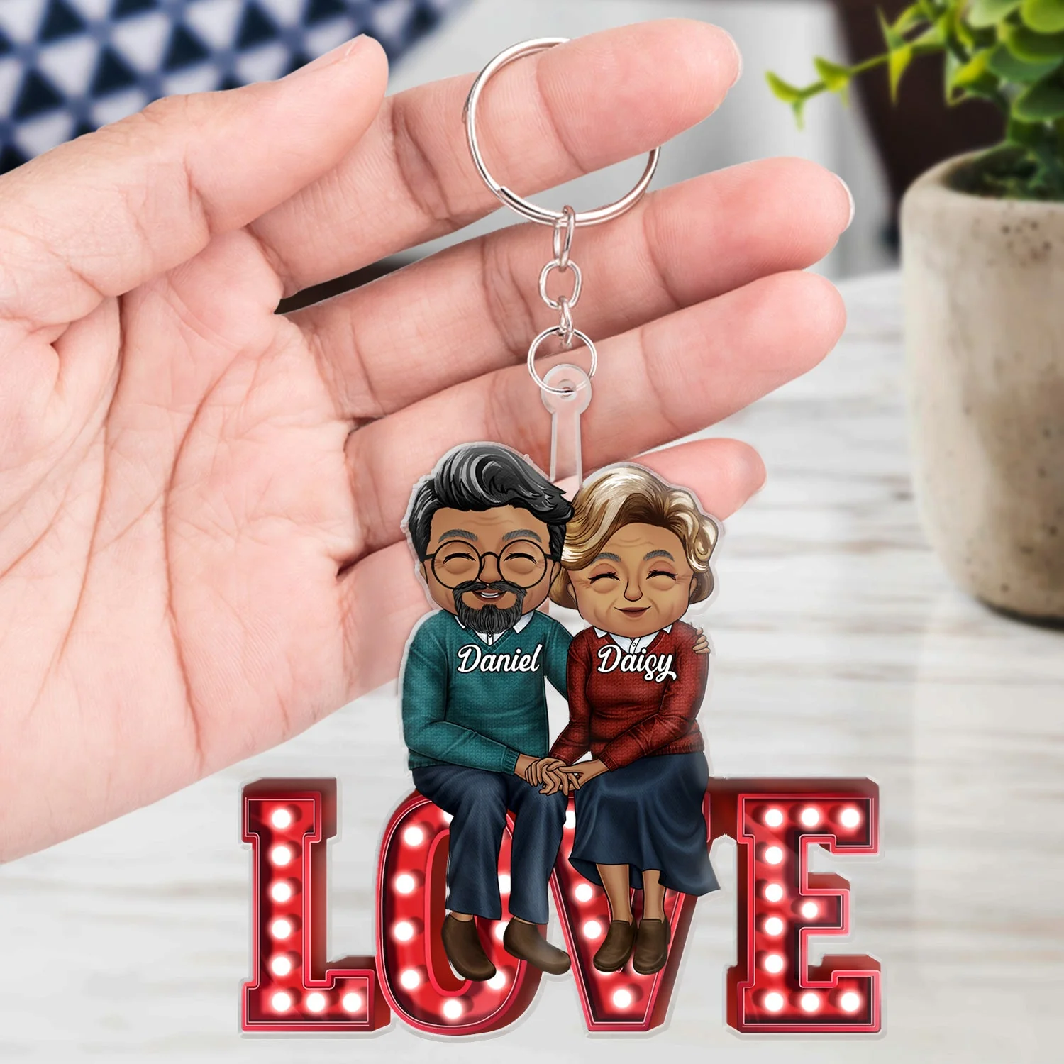 Chibi Couple Love Together - Anniversary Gift For Couples - Personalized Cutout Acrylic Keychain - Image 4