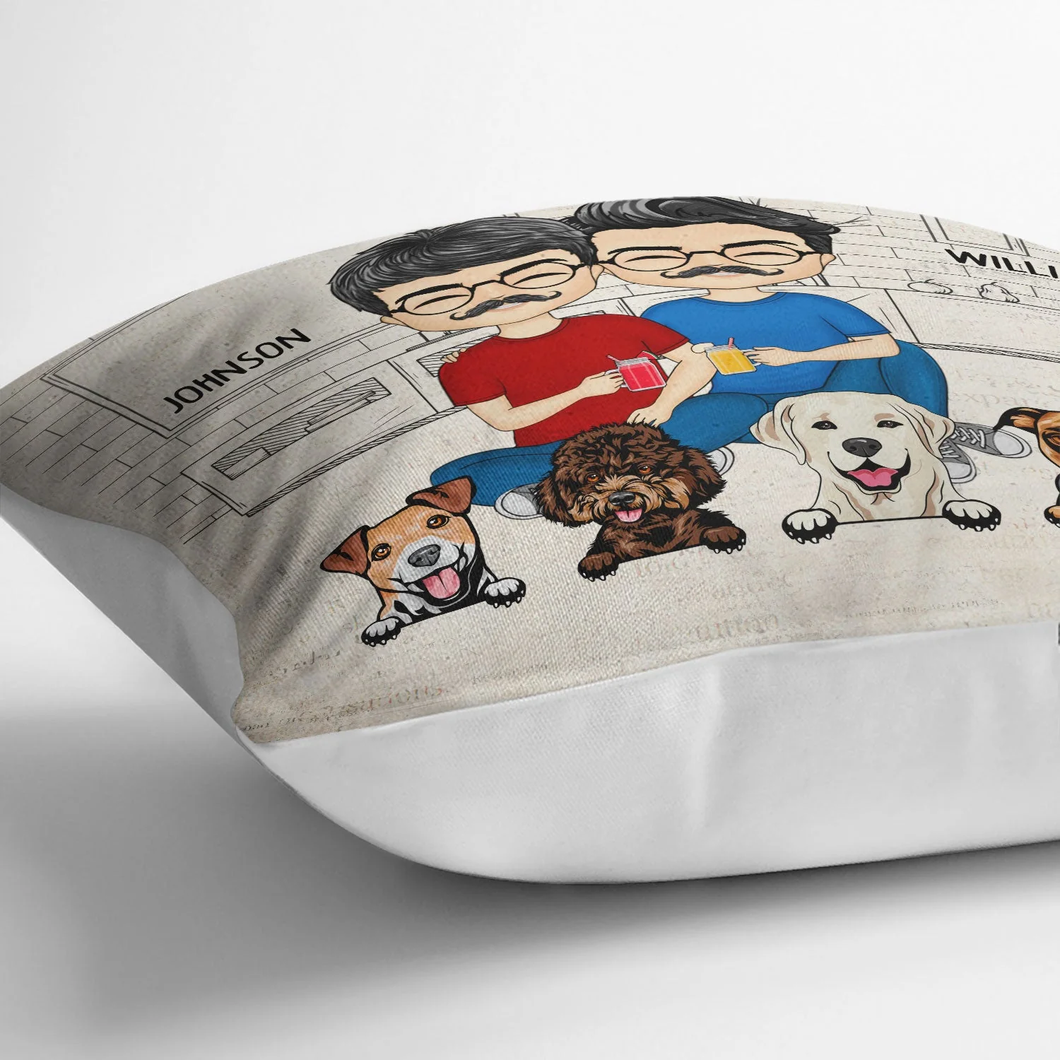 Chibi Couple With The Fur Babies - Gift For Dog & Cat Lovers - Personalized Custom Pillow - Image 3