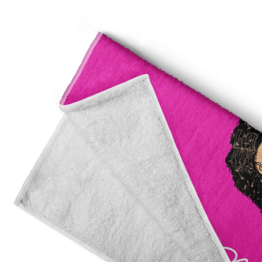 Chibi Girl With Birth Flower - Personalized Beach Towel - Image 4