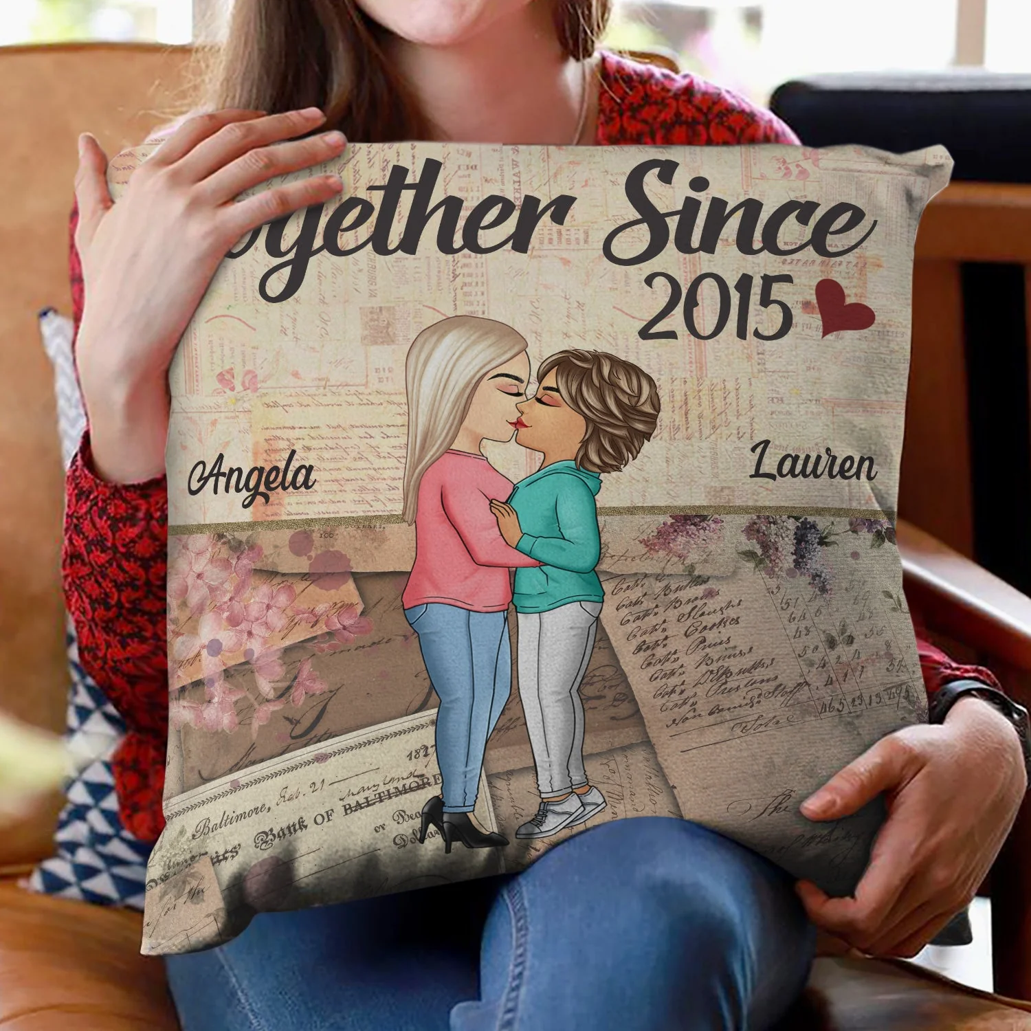 Chibi Kissing Couple Sideview Together Since Husband Wife - Birthday, Loving, Anniversary Gift For Spouse, Hubby, Wifey, Couple, Boyfriend, Girlfriend - Personalized Pillow - Image 2