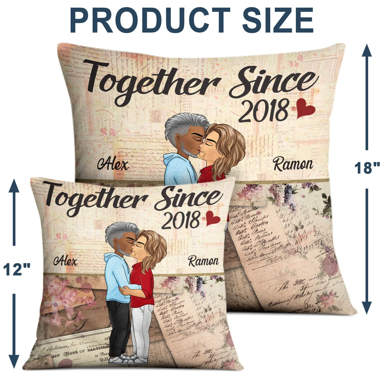 Chibi Kissing Couple Sideview Together Since Husband Wife - Birthday, Loving, Anniversary Gift For Spouse, Hubby, Wifey, Couple, Boyfriend, Girlfriend - Personalized Pillow - Image 4