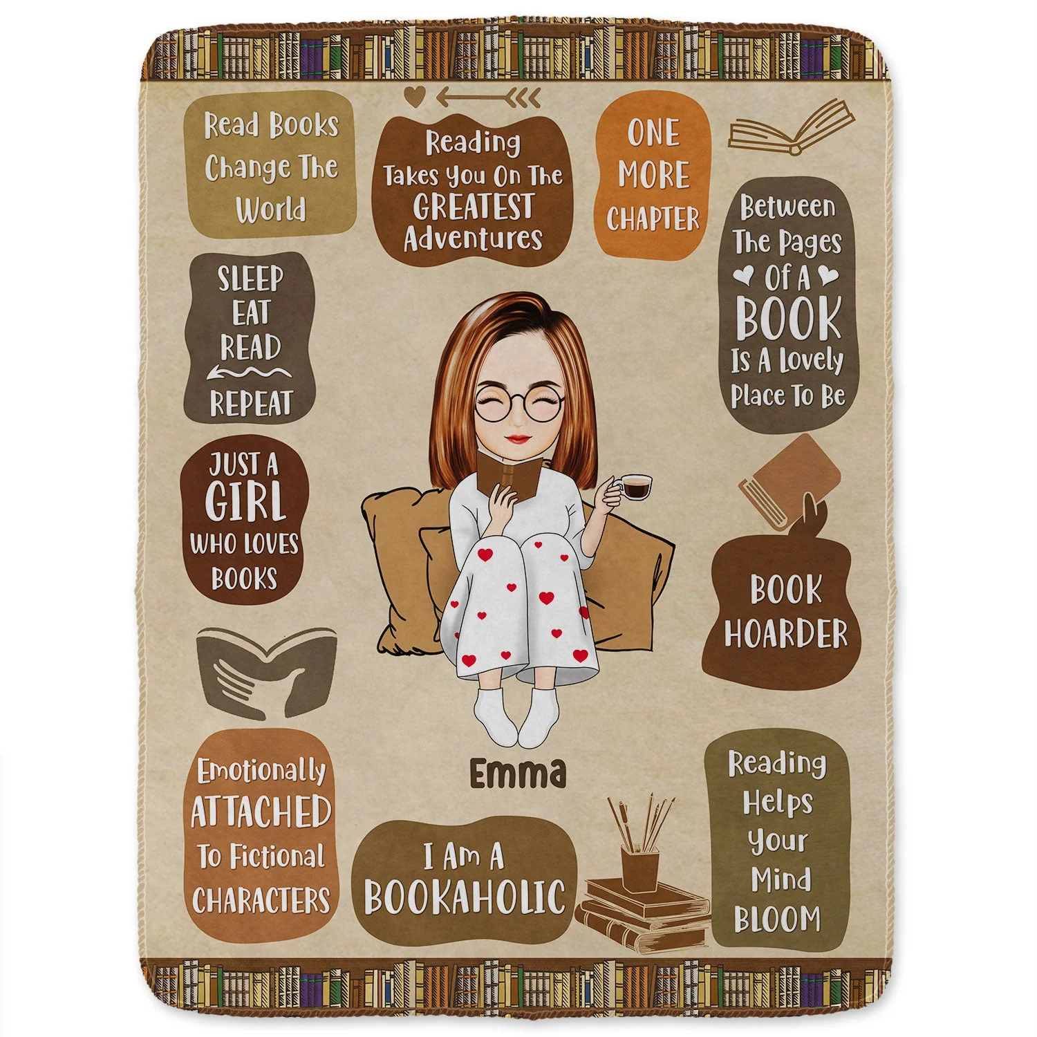 Chibi Reading My Reading Blanket - Gift For Book Lovers - Personalized Fleece Blanket - Image 2