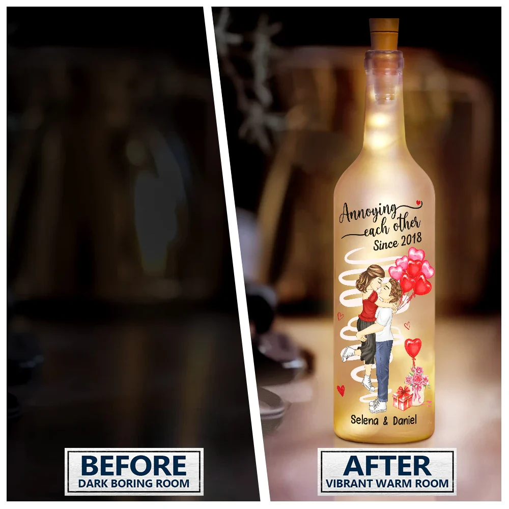 Chibi Side View Carrying Couple Together Since - Personalized Bottle Light - Image 3