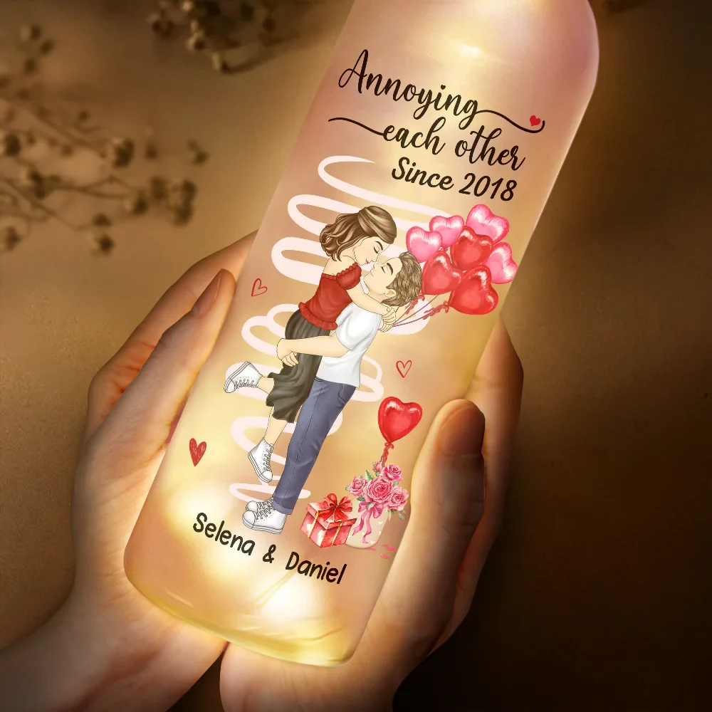 Chibi Side View Carrying Couple Together Since - Personalized Bottle Light - Image 4