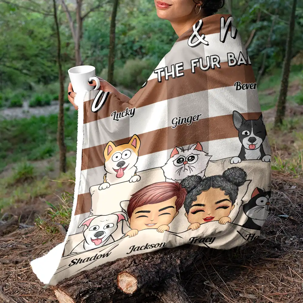 Chibi You & Me And The Dogs Cats Fur Babies - Personalized Fleece Blanket, Sherpa Blanket - Image 5
