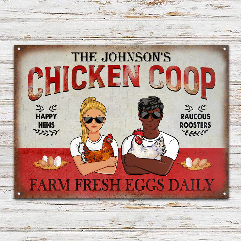 Chicken Coop Farm Fresh Egg Daily - Couple Gift - Personalized Custom Classic Metal Signs - Image 2