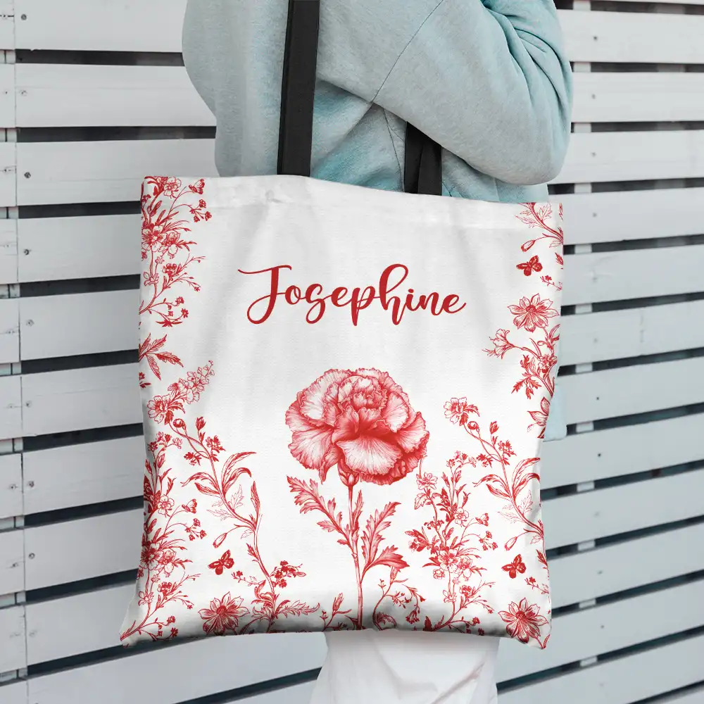 Chinoiserie Toile Art With Birth Month Flower - Personalized Tote Bag - Image 2