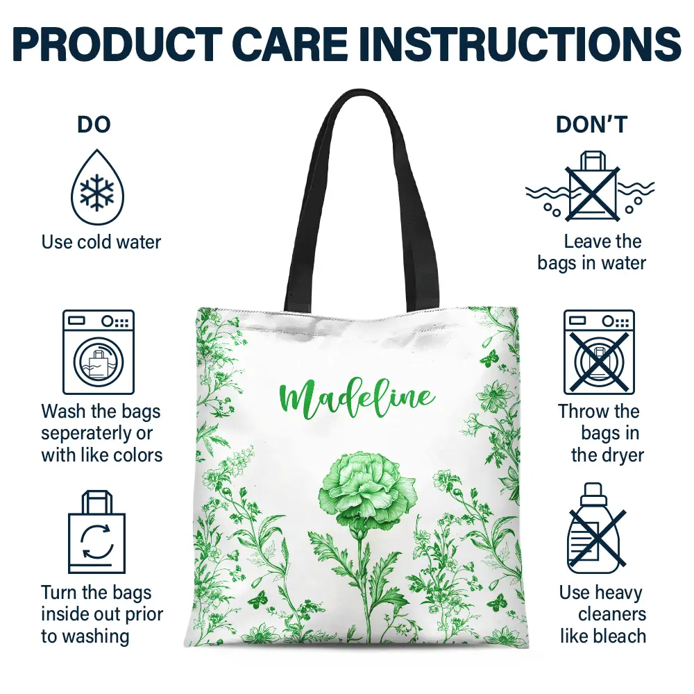 Chinoiserie Toile Art With Birth Month Flower - Personalized Tote Bag - Image 5