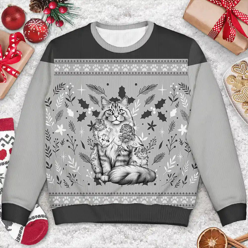 Chinoiserie Toile De Jouy Cat - Personalized Unisex Ugly Sweater - Image 3
